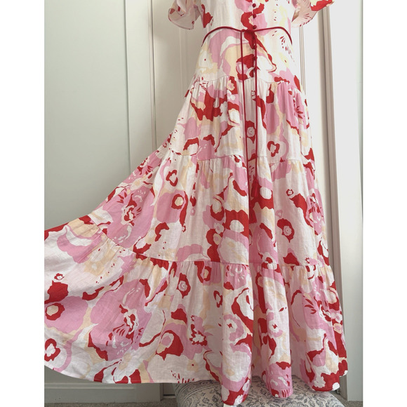 ELLIATT Small Gisli Linen Maxi Dress Tiered Floral Print Flutter Sleeve Feminine - Picture 11 of 16